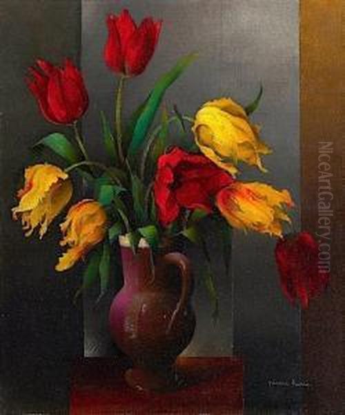 Vase De Tulipes Jaunes Et Rouges Oil Painting by Pierre Hode