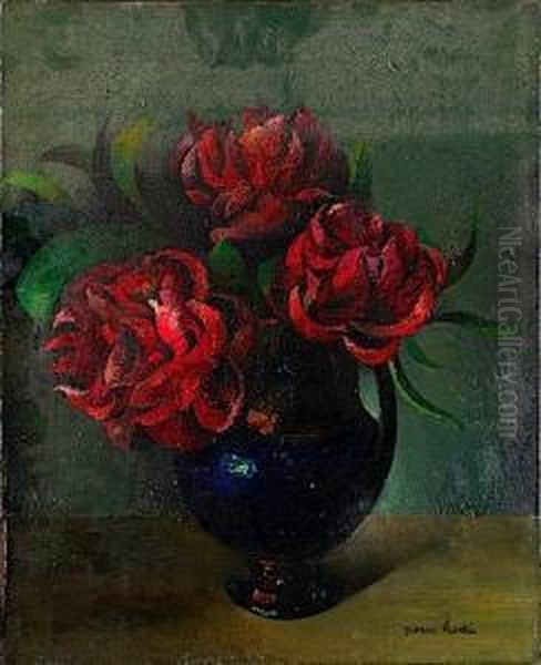 Vase De Fleurs Rouges Oil Painting by Pierre Hode