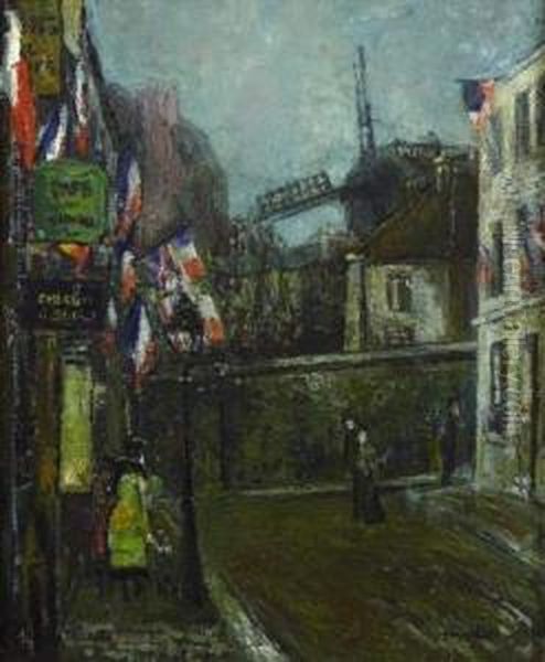 Montmartre, Le Moulin De La Galette, Vers 1919 Oil Painting by Pierre Hode