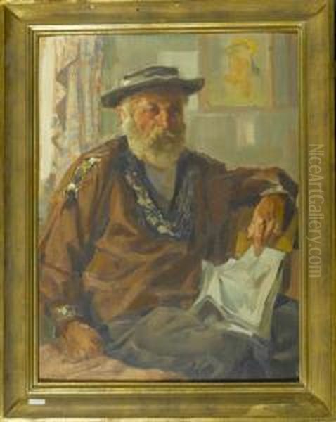 Lesender Mann. Oil Painting by Ernst Ii Hodel