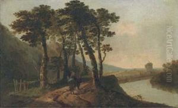 An Italianate Landscape With Figures By A River Oil Painting by William Hodges