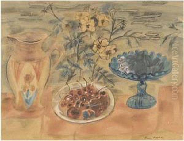 Still Life With Cherries Oil Painting by Frances Mary Hodgkins