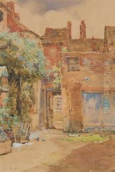 French Countryside Courtyard With Pigeons Oil Painting by Frances Mary Hodgkins