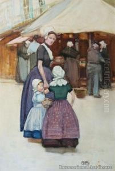 Market Scene, Dordrecht Oil Painting by Frances Mary Hodgkins