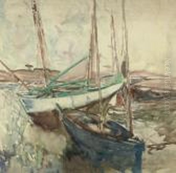 Sailing Boats At Low Tide Oil Painting by Frances Mary Hodgkins