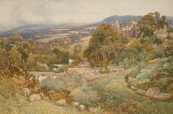 Valley Of The Teme And Castle At Ludlow Oil Painting by George Hodgson