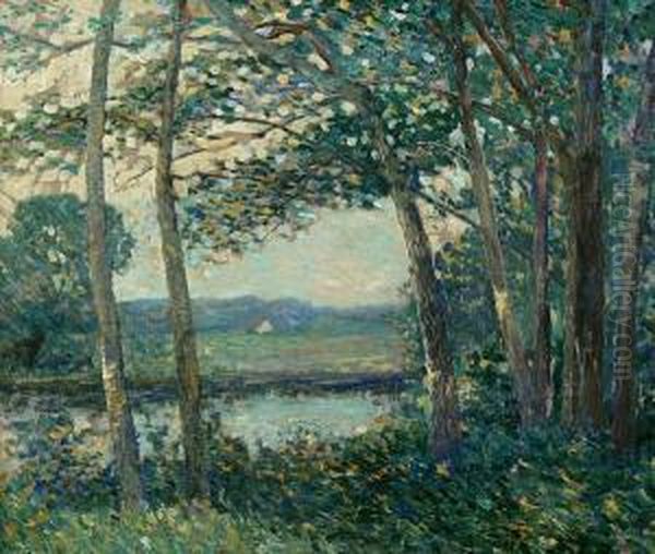 View Of A Pond Through A Stand Of Trees Oil Painting by Arthur Hoeber