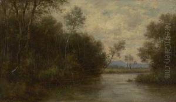 Niddabiegung Mit Taunus Oil Painting by Adolf Joh. Hoeffler