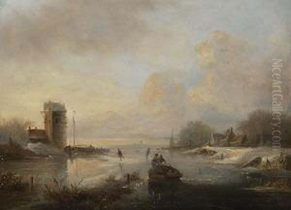 Hollandische
 Winterlandschaft. Oil Painting by Cornelis Petrus 't Hoen