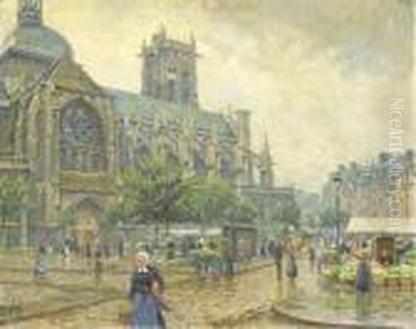 An Der Kathedrale (dieppe): Marketday In Dieppe Oil Painting by Paul Hoeniger