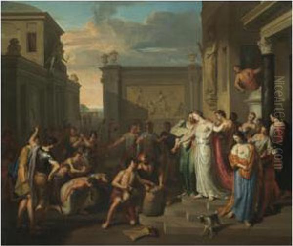 A Mythological Scene With Prisoners Kneeling Before A Queen Oil Painting by Gerard Hoet