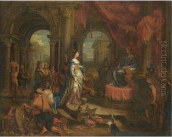 The Queen Of Sheba Before King Solomon Oil Painting by Gerard Hoet