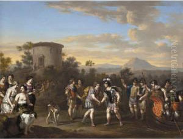 The Arrival Of Aeneas At Pallanteum Oil Painting by Gerard Hoet