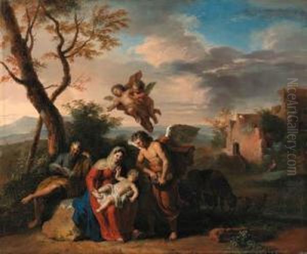 The Rest On The Flight Into Egypt Oil Painting by Gerard Hoet