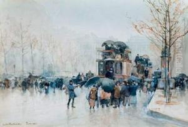 Les Grands Boulevards Sous La Pluie, Paris Oil Painting by Emile Hoeterickx