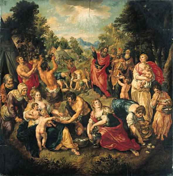 The Gathering of the Manna by the Israelites Oil Painting by Hendrick De Clerck