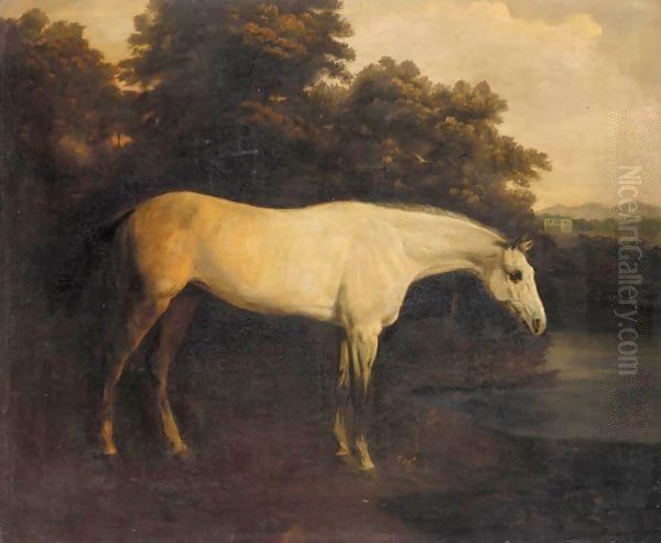 A Grey Hunter In A River Landscape Oil Painting by Henry Bernard Chalon