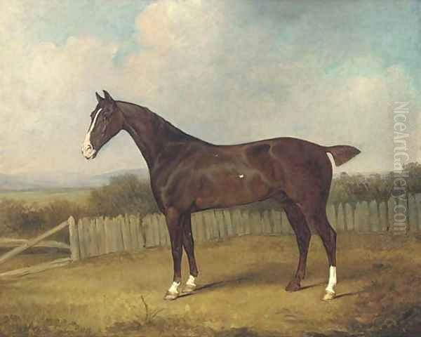 A dark brown horse in a landscape Oil Painting by Henry Bernard Chalon