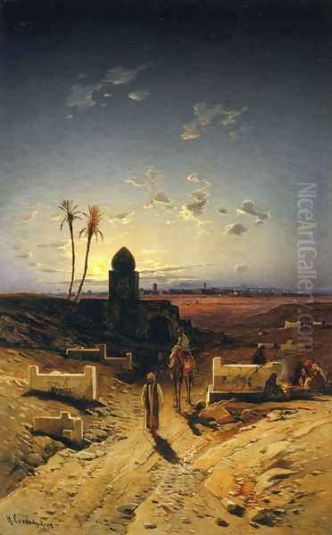 Twilight in the Desert Oil Painting by Hermann David Salomon Corrodi