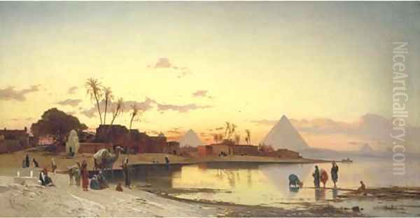 Sunset on the Nile, Cairo Oil Painting by Hermann David Salomon Corrodi