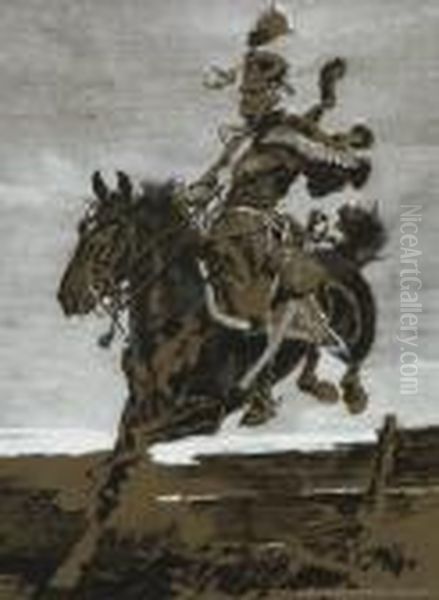 Bayerischer Husar In Wildem Ritt. Oil Painting by Anton Hoffmann