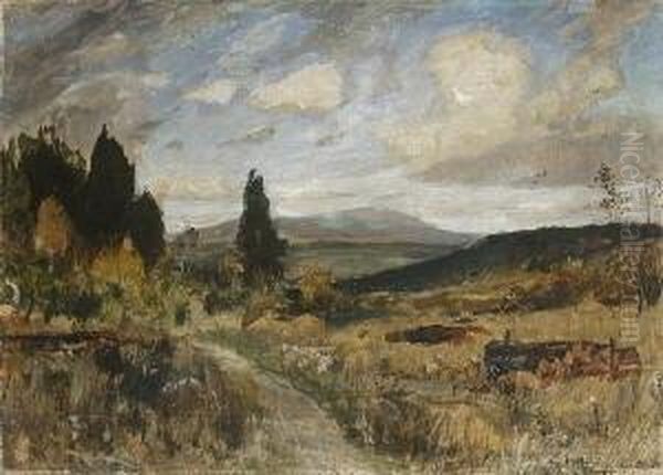 Sudliche Landschaft. Oil Painting by Franz Hoffmann-Fallersleben