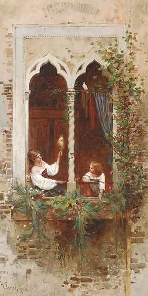 On a Venetian balcony Oil Painting by Hermann David Salomon Corrodi