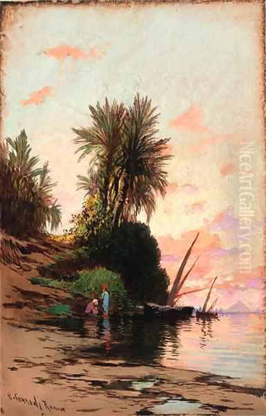 Sunset on the river Nile Oil Painting by Hermann David Salomon Corrodi