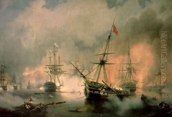 The Battle of Navarino 20th October 1827 1846 Oil Painting by Manuel Cabral Cabral y Aguado Bejarano