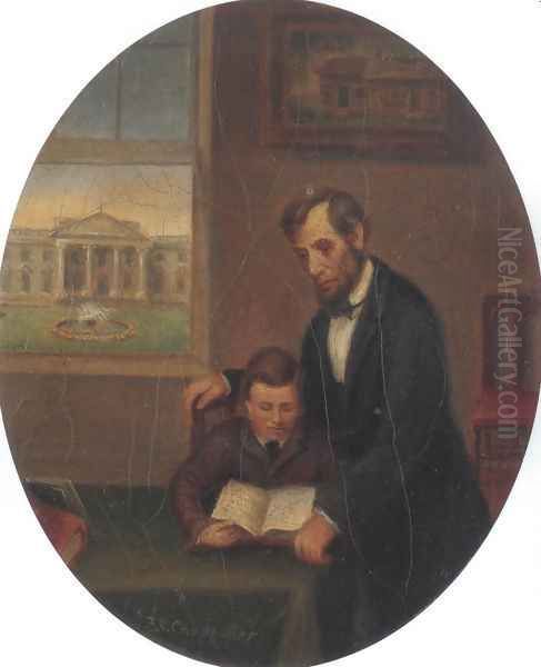 Lincoln And Tad 1873 74 Oil Painting by Francis Bicknell Carpenter