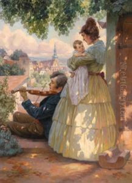 Idillio Familiare Oil Painting by Rudolf Alfred Hoger