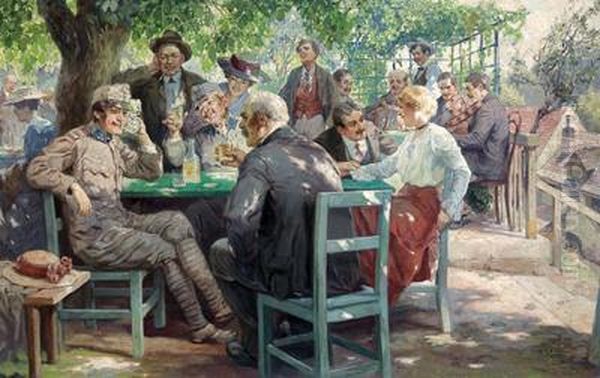 Beim Heurigen Oil Painting by Rudolf Alfred Hoger