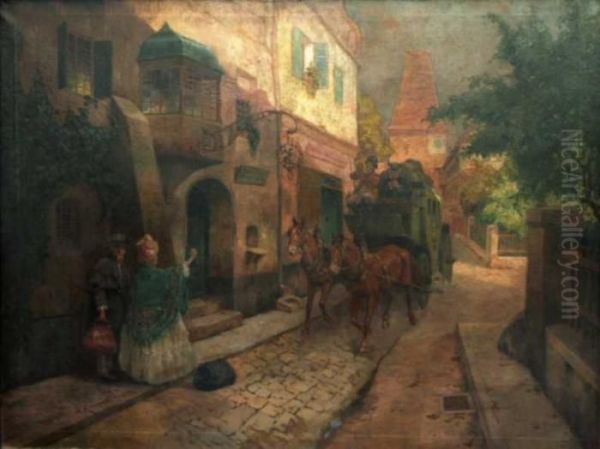 Zastavka Postovniho Dostavniku Oil Painting by Rudolf Alfred Hoger