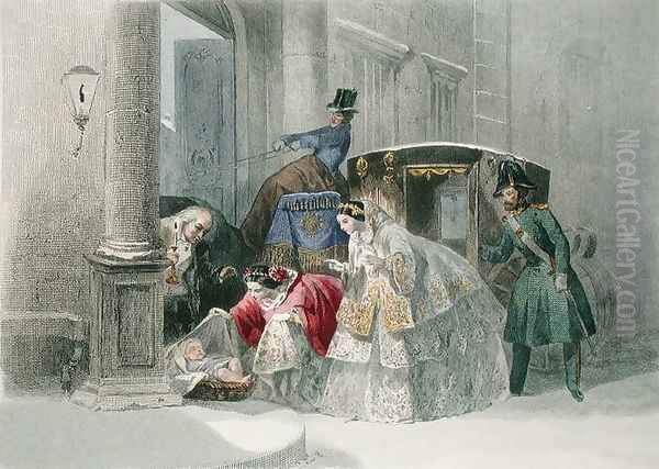 A Good Deed, from Les Modes Parisiennes c.1860 Oil Painting by Francois Claudius Compte-Calix