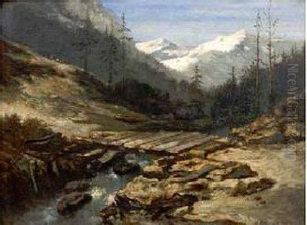 Paysage De Montagne Anime Oil Painting by Charles Hoguet