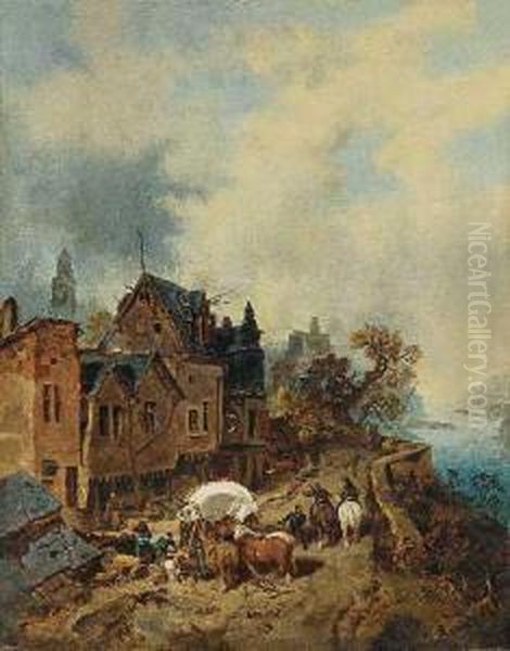 Stadt Am Fluss Mitbelebter Strase Oil Painting by Charles Hoguet