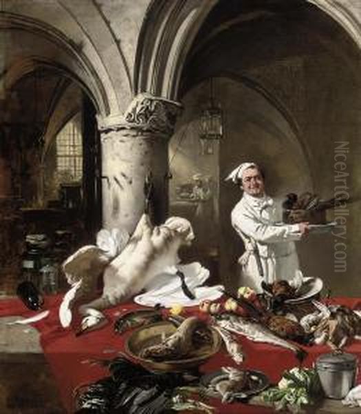 Preparing The Feast Oil Painting by Charles Hoguet