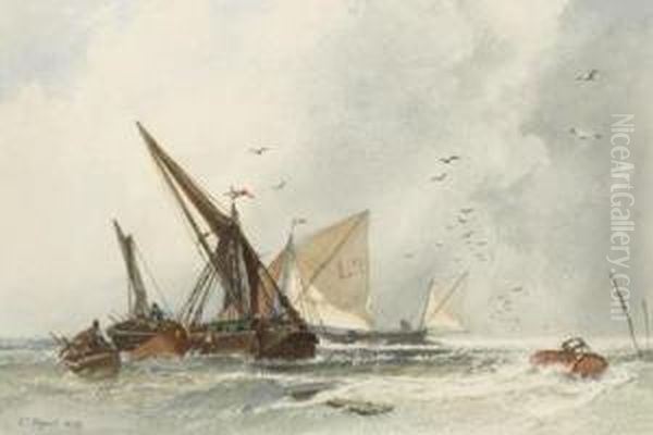 Fischerboote In Vom Sturmbewegter See Oil Painting by Charles Hoguet