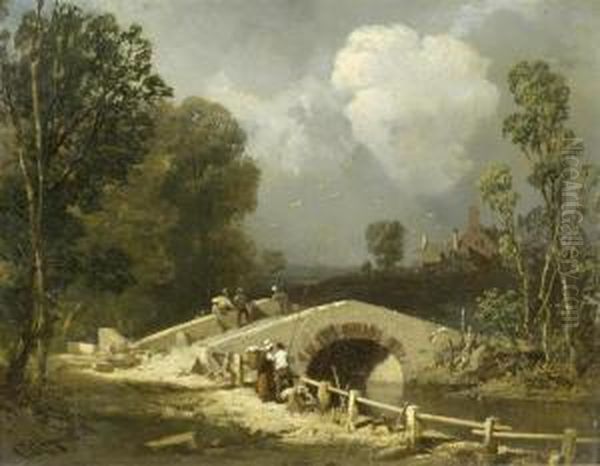 Italian Landscape With A Bridge Oil Painting by Charles Hoguet