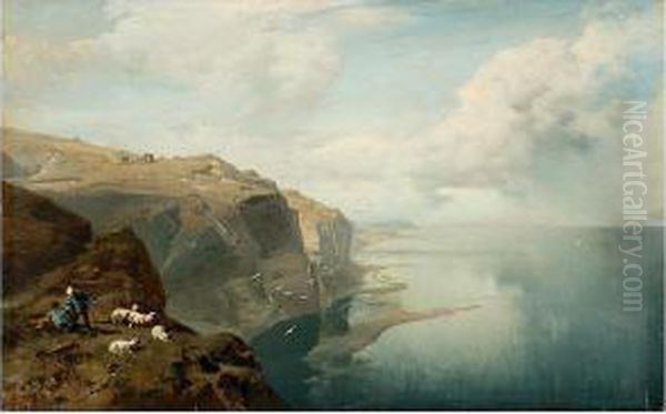 Die Klippen Von Etretat In Der Normandie Oil Painting by Charles Hoguet