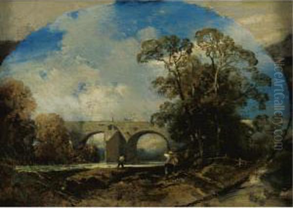 Fishermen Below A Bridge Oil Painting by Charles Hoguet