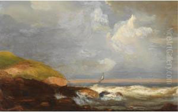 A Rocky Seascape Oil Painting by Charles Hoguet