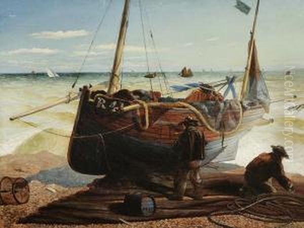 Fischer Vor Ihrem Boot An Der Kuste Oil Painting by Charles Hoguet