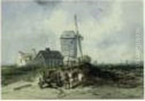 Cheval Et Charrette Devant Un Moulin Pres De La Cote Oil Painting by Charles Hoguet