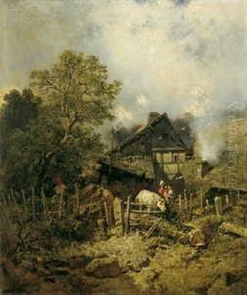 Das Alte Bauernhaus. Signiert 
Und Datiert Unten Links: C. Hoguet 1852. Ol Auf Leinwand. H 54,5; B 46 
Cm. Oil Painting by Charles Hoguet