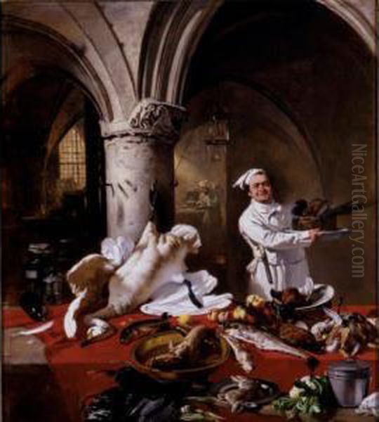 Les Preparatifs Du Festin Oil Painting by Charles Hoguet