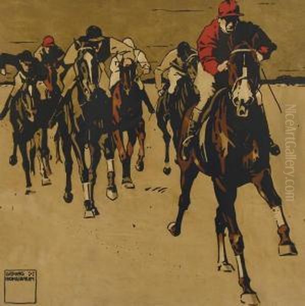 Reiter Im Rennen (horse Race) Oil Painting by Ludwig Hohlwein