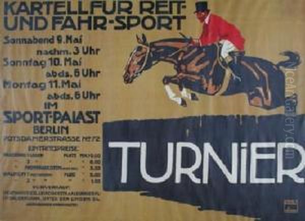 Turnier For Steeple Chase Race Oil Painting by Ludwig Hohlwein