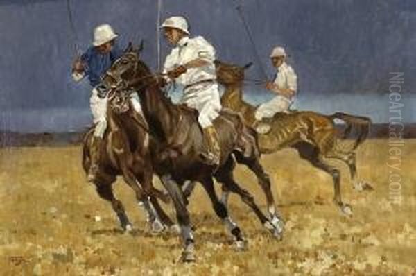 Polospiel. Oil Painting by Ludwig Hohlwein