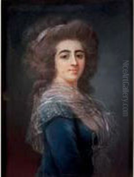 Portrait De Femme A La Robe Bleue Oil Painting by Claude Jean-Bapt. Hoin